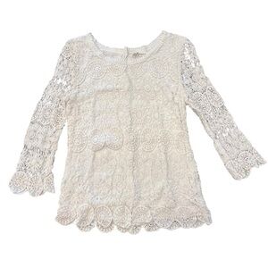 Laffaire Ivory Lace Blouse Top Big Girl Large Lace Overlay‎ Button Back Dressy